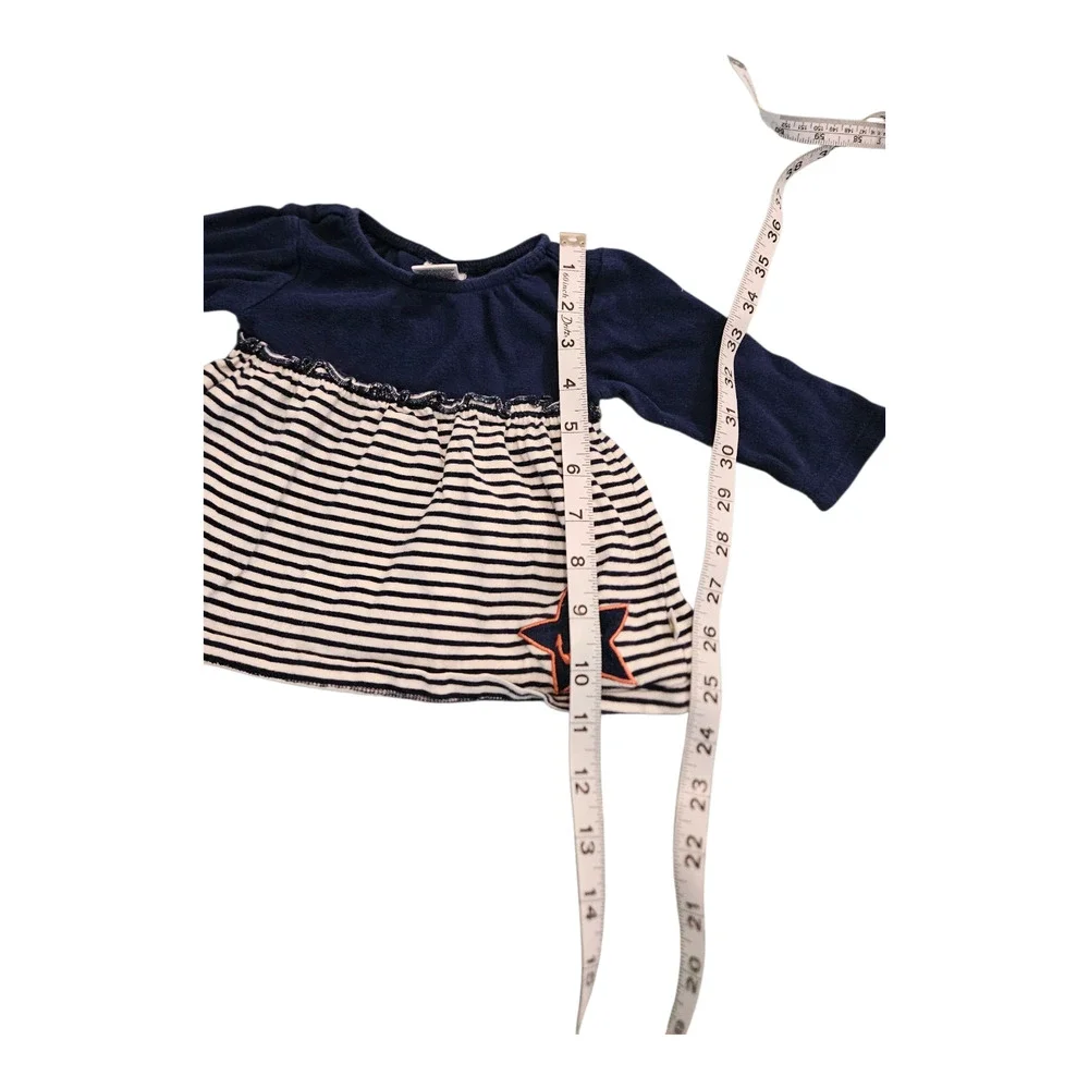 Cuddle Bear Collection Child Size 6M Blue and White Long Sleeve Striped Dress